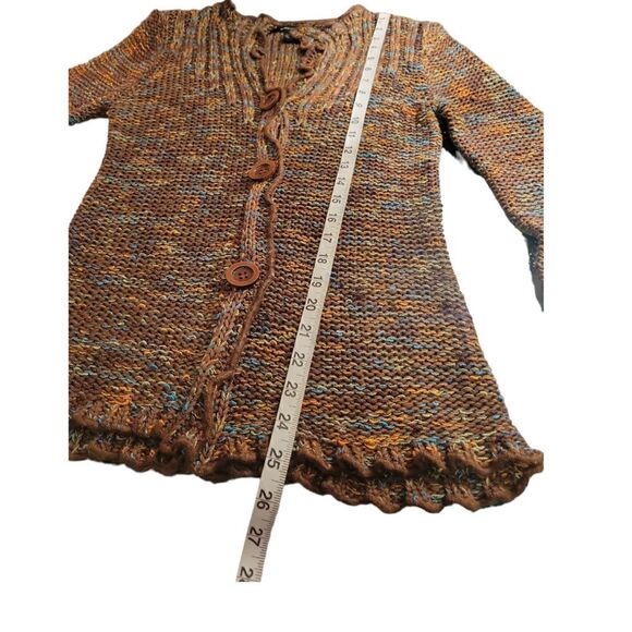 BCBG MAXAZRIA Brown Burnt Orange Chunky Nubby Open Knit Cardigan Sweater M - Picture 7 of 10